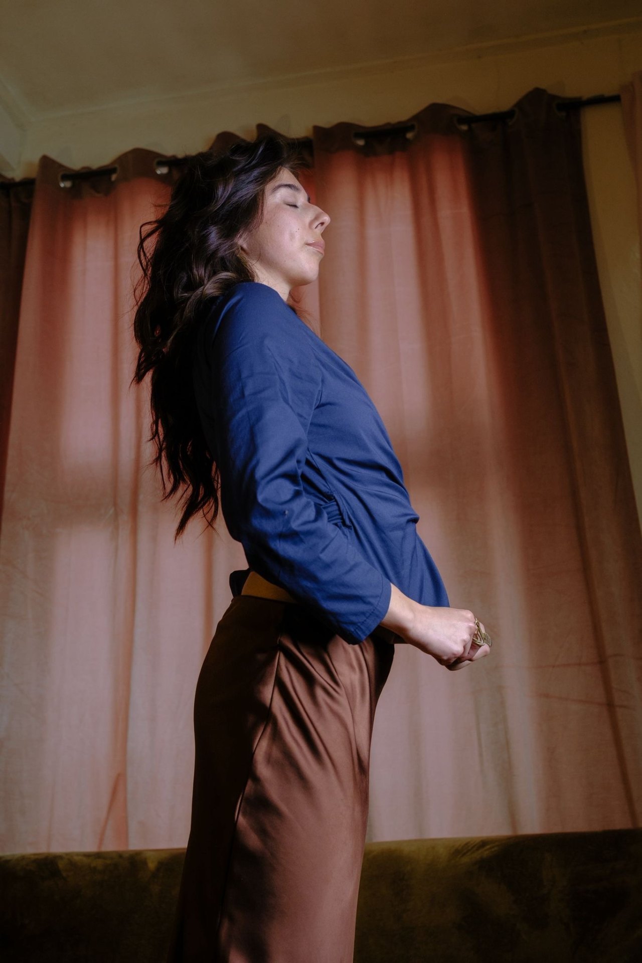 Profile in navy and chocolate