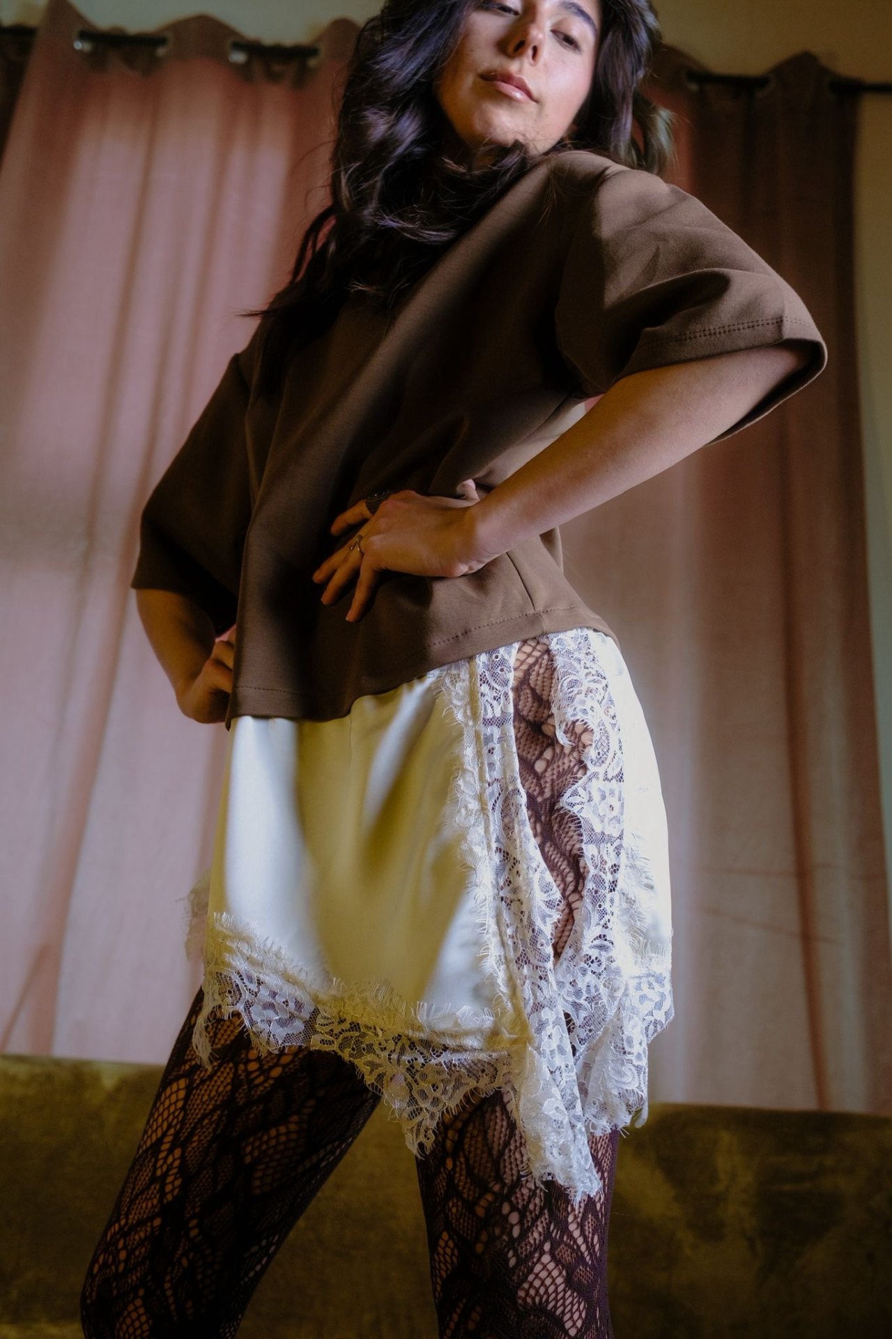 Cream silk and lace